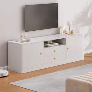 Meuble TV moderne et écologique en bois couleur noyer, console multimédia durable avec 2 tiroirs de rangement, design peu encombrant pour salon - Product Image 6