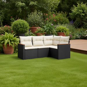 Ensemble de canapés de jardin noir et crème 4 places, mobilier d'extérieur en osier, design contemporain, résistant aux intempéries - Product Image 2