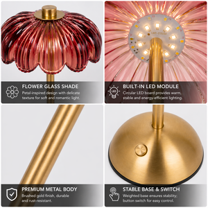 Lampada da Tavolo Moderna Senza Fili, Ricaricabile, LED, Vetro Rosso, Dimmerabile al Tocco, <span class=keywords><strong>a</strong></span> <span class=keywords><strong>Batteria</strong></span>, per Illuminazione d'Ambiente in Ristoranti e Bar - Product Image 6