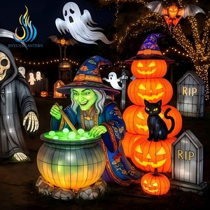 Lanterne géante d'Halloween pour l'extérieur, squelette de sorcière montant sur une balai, pour décorations de jardin - Product Image 3