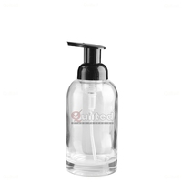 Flacon de savon pour les mains en verre dépoli à large ouverture personnalisé, transparent, noir mat, 250 ml, 350 ml, avec distributeur de mousse et manchon en silicone