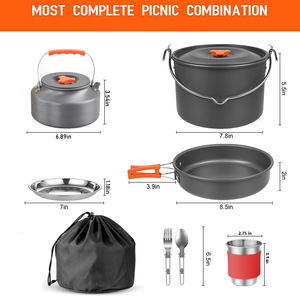 <span class=keywords><strong>Set</strong></span> di Pentole da Campeggio Multifunzionale in Alluminio per 6 Persone con Fornello Pieghevole Portatile e Teiera - Product Image 4