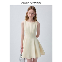 Robe mini élégante sans manches VEGA CHANG pour femme, couleur crème, col rond, coupe ajustée, style décontracté, pour commande en gros