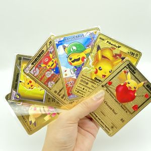 Carte Poke Mon en métal noir personnalisée en stock Pikachu & Eevee I Love You cartes à jouer pour enfants en métal doré pour table - Product Image 1
