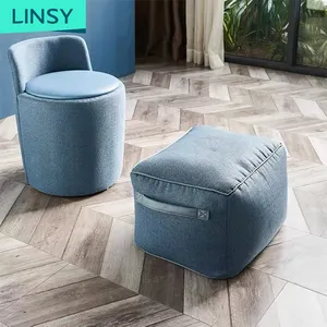 Linsy नई डिजाइन मिनी Livingroom नीले कपड़े सोफे कुर्सी चरणों की चौकी वर्ग बीन बैग तुर्क मल Wl005