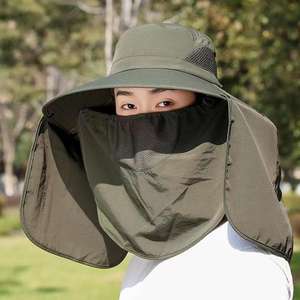 Chapeau de pêcheur à large bord pour homme avec masque facial et cache-cou, protection solaire, respirant, anti-UV, pour l'extérieur et l'été - Product Image 4