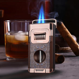 Encendedor de Cigarros de Llama Azul Doble Recta Resistente al Viento con Cortador, Antorcha de Butano Recargable para Hombres, Regalo de Alta Gama, Venta al por Mayor a Granel - Product Image 2