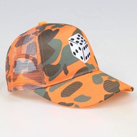 Casquette de camionneur camouflage orange personnalisée avec logo brodé Casquette en maille à 5 panneaux de style hip-hop à la mode pour une utilisation décontractée et en plein air