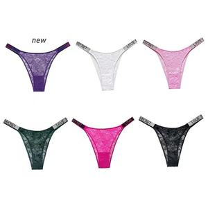 Vente en gros usine de sous-vêtements sexy pour femmes, culottes, strings et slips ornés de strass - Product Image 6