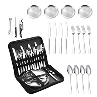 Aitop Vente en Gros Couteau Fourchette Assiettes Glamping Service de Vaisselle Camping en Acier Inoxydable Set de Vaisselle de Pique-Nique Set de Couverts avec Sac