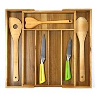 Organisateur de tiroir extensible en bambou pour la cuisine et le salon, pour ranger les ustensiles de cuisine, design moderne, écologique, à un seul niveau