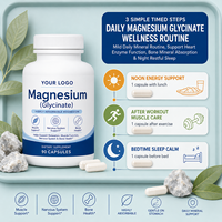 Capsules de glycinate de magnésium certifiées GMP, véganes, sans OGM, ODM/OEM, hautement absorbables, favorisent le sommeil, la relaxation musculaire et la santé osseuse chez l'adulte
