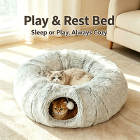 Lit tunnel pliable en peluche pour chats et chiens, maison-cave douillette et respirante en forme de donut, lit pour animaux de compagnie personnalisé OEM ODM