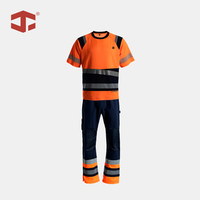 T-shirt de travail à manches courtes et pantalon de travail haute visibilité réfléchissant fluorescent grande taille JIADE pour l'été – Uniforme homme