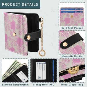 Hawaii Women <b>RFID</b> <b>Blocking</b> <b>Wallet</b> Slim PU Leather Card Holder Floral Print Mini Purse with Wrist Strap Chain Key Ring - Product Image 5