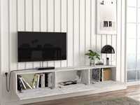 Meuble TV suspendu REMA en bois, 3 portes, effet marbre blanc, moderne, extensible, pour salon et appartement