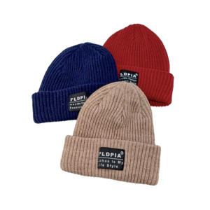 Léger Portable acrylique Slouch bonnets hiver chaud 3D broderie tricoté casquettes doux à revers unisexe réglable épaissi - Product Image 1