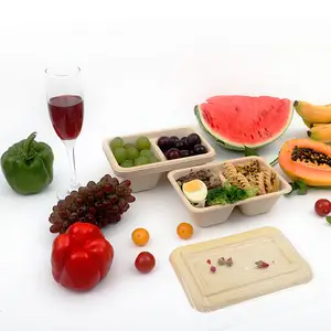 Eco-friendly biodegradable disposable dinnerware set compostable Bamboo pulp lunch box burger box