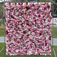 Fausse toile de fond florale A15, tapis de rideau 5D enroulable rose, fausse soie, fleur de rose artificielle pour décoration de scène de mariage et d'événement