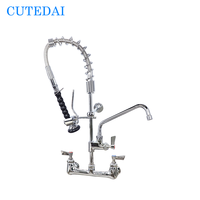 Robinet de cuisine professionnel pour hôtel, en laiton, à fixation murale, avec mini-douche de pré-rinçage à ressort en acier inoxydable, chromé, double poignée
