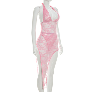 Viviblook J26ST221 Conjunto de Verano para Mujer, Sexy, Sin Mangas, Encaje Transparente, Body Halter, Falda Asimétrica, Conjunto de Dos Piezas - Product Image 6