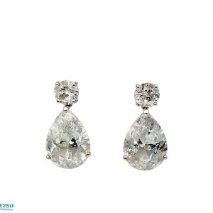 Orecchini Pendenti Classici da Donna in Oro Bianco E270 con Zirconi Taglio a Pera, Gioielli da Sposa con Montatura a Griffe in Lega - Product Image 1