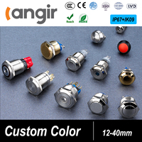 Saklar Tombol Tekan Langir 16mm LED Latching, Saklar Marine Pra-kabel 22mm, Tombol Momentary 2 LED 19mm SS