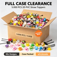 Liquidation en gros : 5000 couvre-pailles 2D en silicone, motifs de dessins animés variés, réutilisables, en vrac par carton