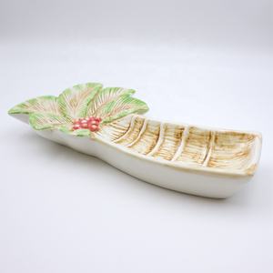 Piring porselen berbentuk logo kustom untuk pesta makan malam makanan penutup piring dan piring keramik pohon palem daun untuk rumah restoran - Product Image 3