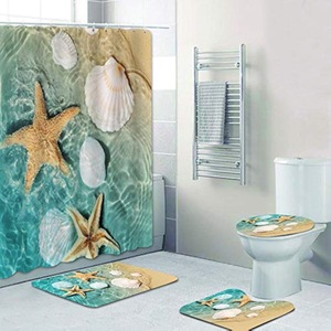 Rideau de Douche en Polyester Motif Vie Marine, Impression Numérique Personnalisée, Ensemble de Rideaux de Douche Imperméables, Vente en Gros - Product Image 4