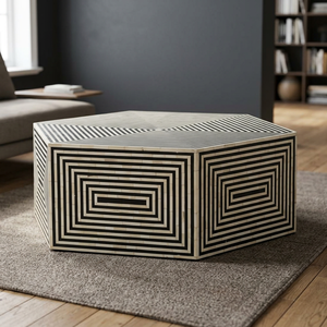 Mesa de Centro Moderna de Lujo, Diseño Contemporáneo con Incrustaciones de Hueso, Personalizable, Garantía de 3 Años, Muebles para Sala de Estar, Estructura de Madera BS - Product Image 3