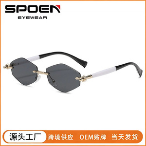 Rimless Rectangle <b>Sunglasses</b> <b>Gradient</b> Lens UV400 Light Weight Retro Style Unisex Sun Protection Adult Fashion - Product Image 5