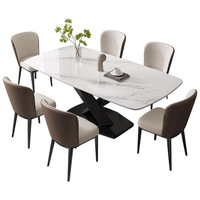 Ensemble de table à manger contemporaine en marbre avec chaises pour la maison, le restaurant, l'hôtel, le café, le bureau, l'appartement, la cuisine, le salon, meubles