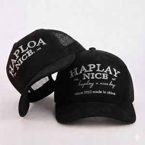 Nhà Máy Tùy Chỉnh Chất Lượng Cao 5 Bảng Điều Chỉnh Đầy Đủ Thêu Vá Logo Cong Vành Lưới Gorras Snap Trở Lại Da Lộn Trucker Cap <span class=keywords><strong>Hat</strong></span> - Product Image 1