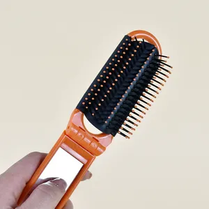 High Quality Cheap Colorful Folding Portable Travel Hair Massage Comb With Makeup Mirror