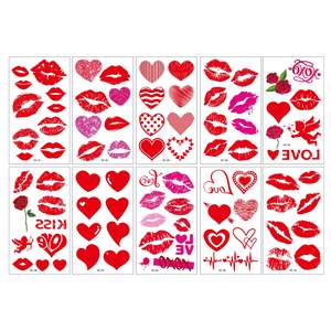 Nuevo Tatuaje Adhesivo de Labios para el Día de San Valentín, Corazón Rojo, <span class=keywords><strong>Beso</strong></span> de Cupido, Impresión de Alta Gama con Transferencia de Agua de Rosas, Uso Facial - Product Image 5