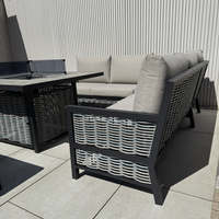 AJUNION Salon de Jardin Moderne d'Angle en Aluminium, Ensemble de Jardin en Rotin en Forme de L avec Table Brasero