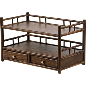 Guanlan <b>Walnut</b> Wood Display <b>Shelf</b> Single Layer Double Drawer Tea Storage Rack Classical Chinese Style - Product Image 5