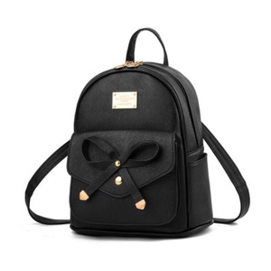 <b>Small</b> Teenage Girls Women Waterproof Anti-Theft Pu <b>Leather</b> Zipper <b>Backpack</b> with Bowknot Pattern for Student School Use - Product Image 1