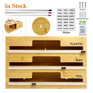 3 in 1 kitchen bamboo wax paper aluminum cling tin foil and wrap organizer warpneat dispenser with cutter and labels for drawer