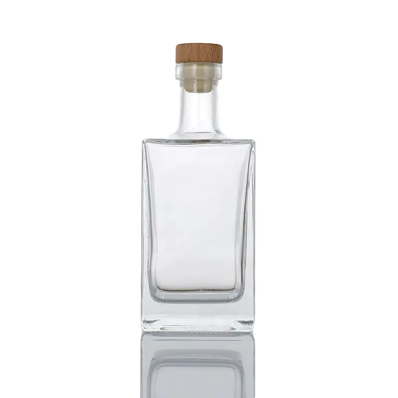 Özel 200Ml 500Ml 750Ml temizle yuvarlak boş çakmaktaşı cam beyaz ruhu viski votka tequila şişe mantar kapak