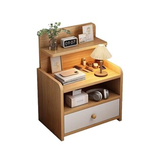 Modern minimalist wooden bedside table, <b>small</b> bedside shelf, bedroom decoration, solid wood legs, multi-layer storage <b>cabinet</b> - Product Image 5