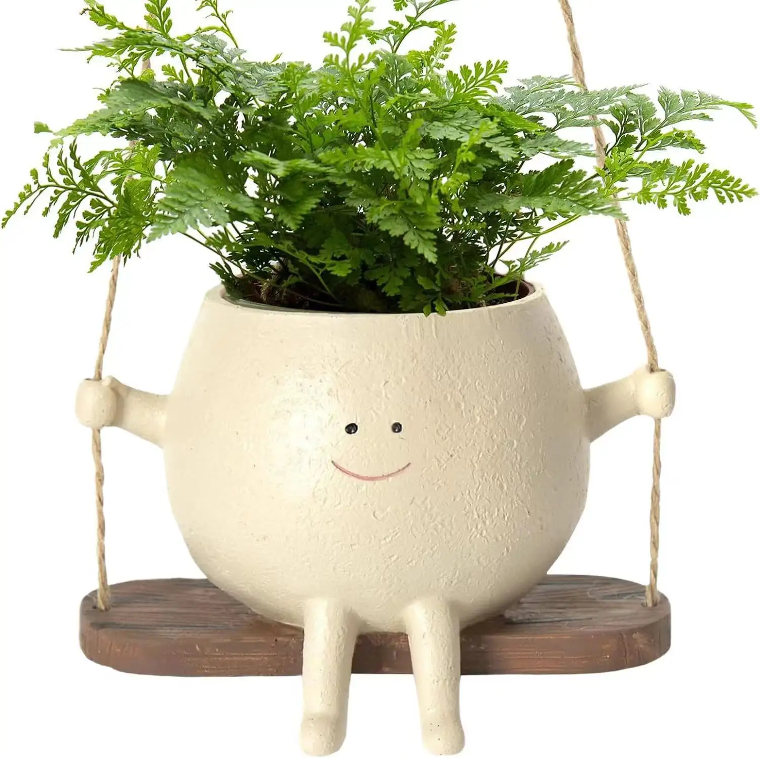 2024 hot selling cute hanging sitting resin flower pot swing face planter for indoor outdoor decor