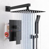 Système de douche mural contemporain en laiton haute pression avec robinetterie thermostatique finition brossée pour salle de bain d'appartement simple