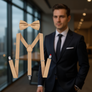 Set Papillon e Bretelle in Poliestere Tinta Unita, Regolabile, Pre-Annodato, per Adulti, Abbigliamento Casual - Product Image 2