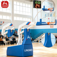 Panier de basket pliable manuel, support réglable non hydraulique avec base rembourrée en verre trempé et horloge LED pour terrain de match