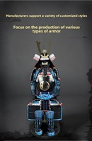 Armure de samouraï japonaise Yoroi faite à la main, bleu-noir, tenue de samouraï portable avec casque Kabuto pour cosplay, exposition muséale et collection