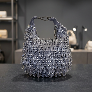 Bolso de mano con cuentas de cristal y perlas, con correa de anillo, brillante y elegante, para fiestas nocturnas. - Product Image 3