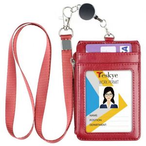 Soft PU Leather ID Card <b>Holders</b> Promotional Lanyard Card <b>Holder</b> with Telescopic Buckle for Office - Product Image 4