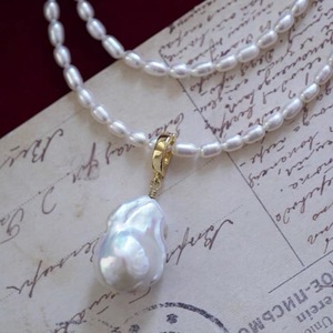 Pendentif en perle de queue de poisson d'eau douce naturelle, collier polyvalent détachable pour femmes, grand collier en perle de riz à forte luminosité - Product Image 2